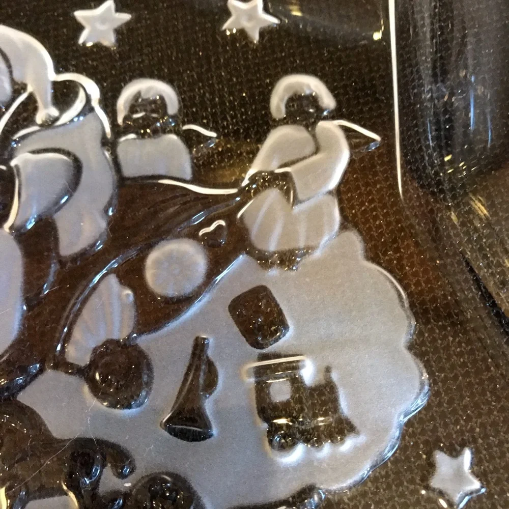 Mikasa Christmas Star Heavy Clear Frosted Glass Hostess Server Bowl Santa Angels